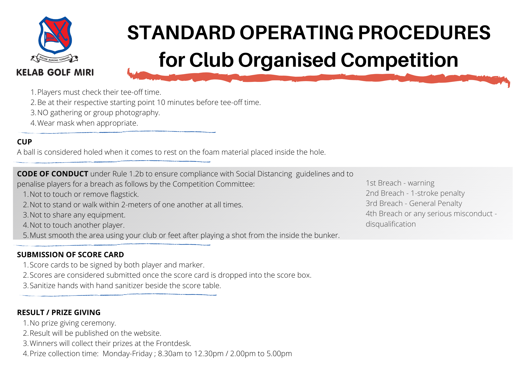 STANDARD OPERATING PROCEDURES for Club Organised Competition - FINAL